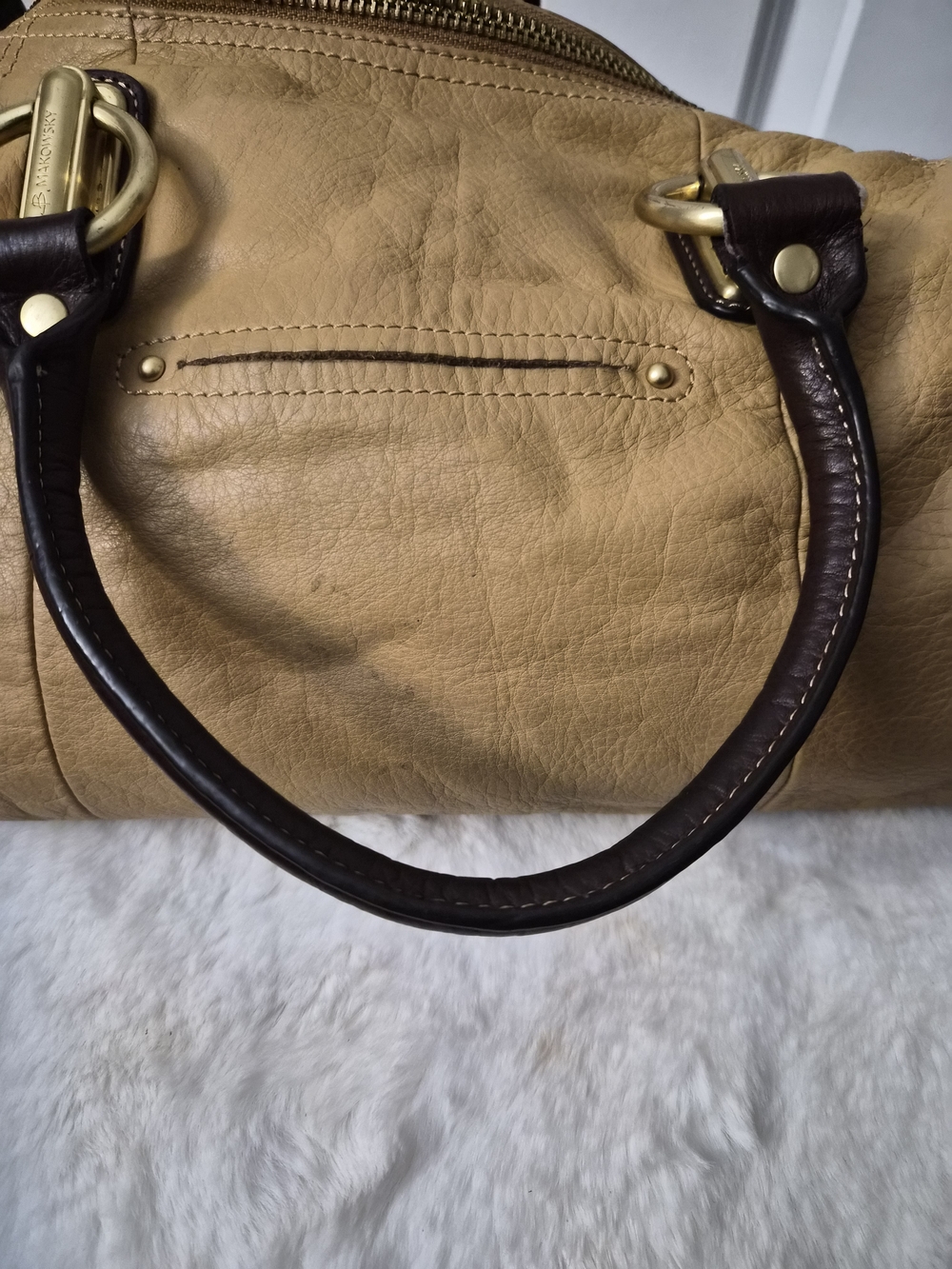 B MAKOWSKI Two-Tone Tan and Cream Women’s Leather Handbag - Picture 8 of 15